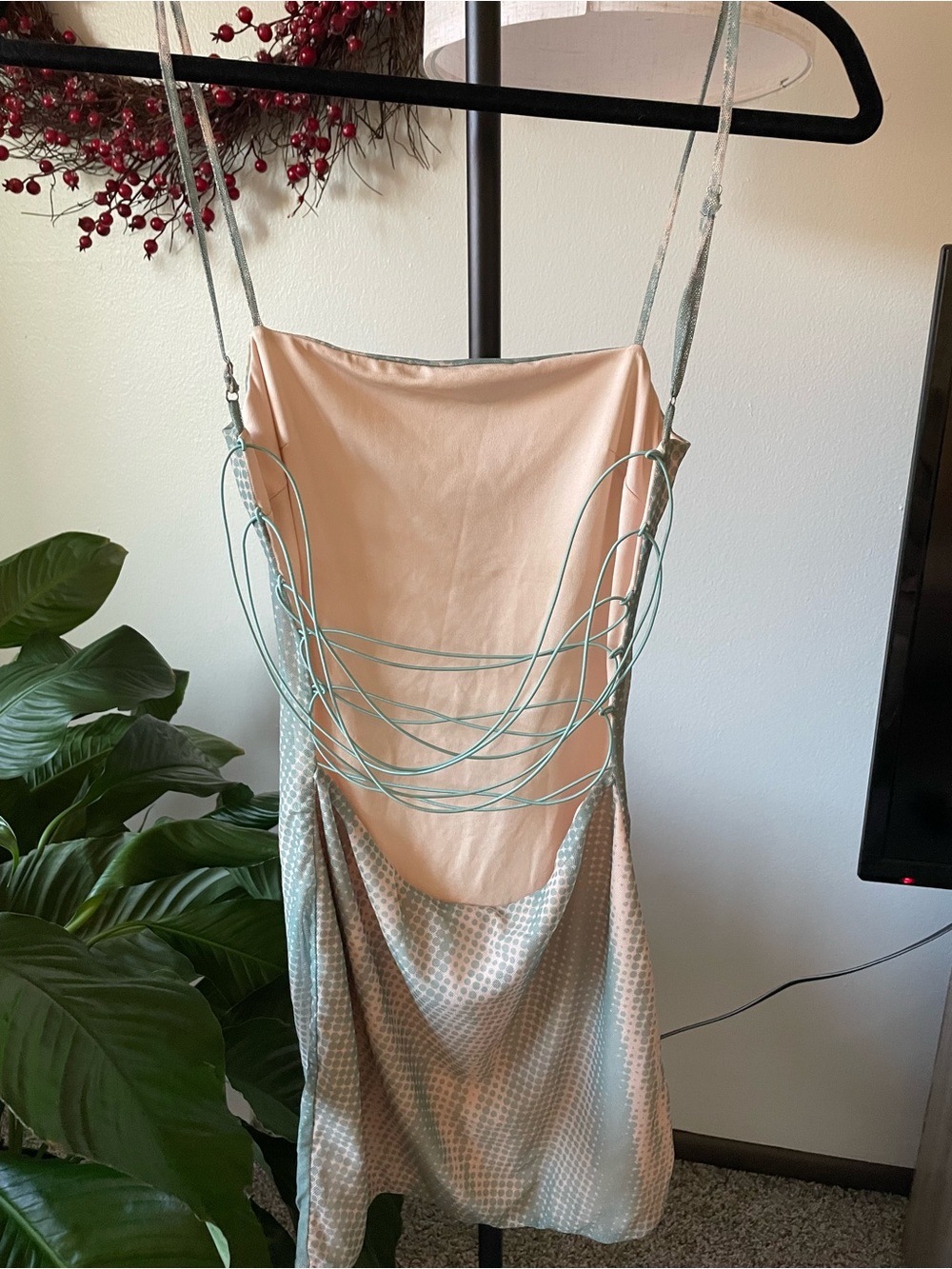 Tiger Mist Two-Tone Satin Mini Dress in Blush and Mint